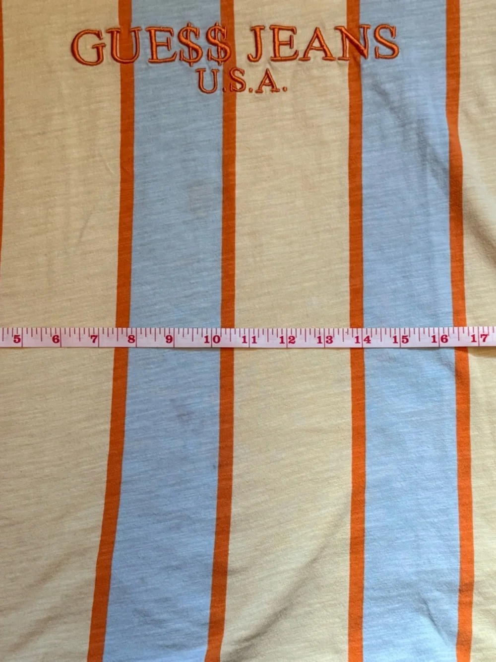 Guess Striped Short-Sleeve Tee in Orange, Light Blue & Cream - Picture 8 of 11